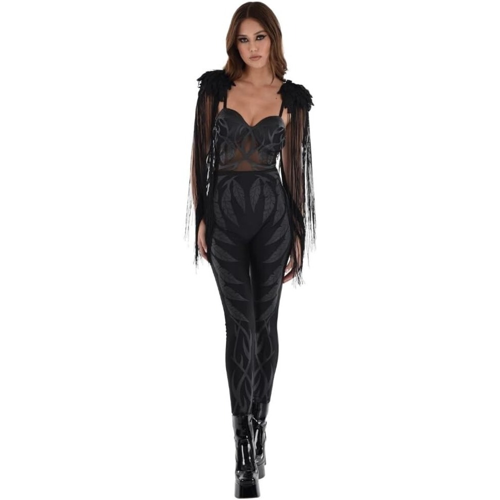 Dark Angel Black Gothic Fallen Fancy Dress Halloween Adult Costume Sz Medium New